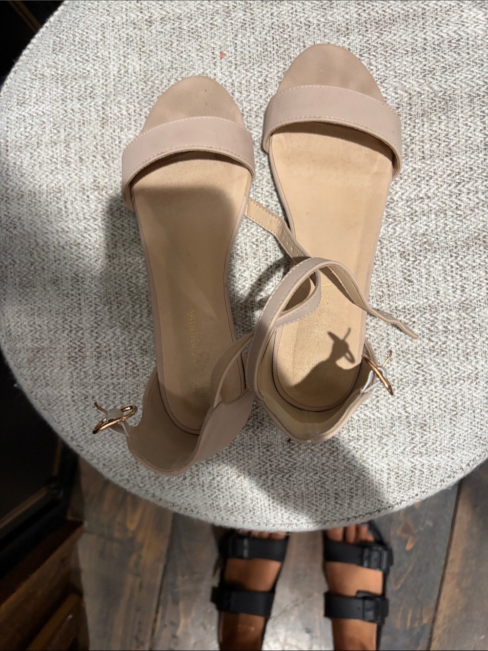 Women's Nude Ankle-Strap Block Heel Sandals